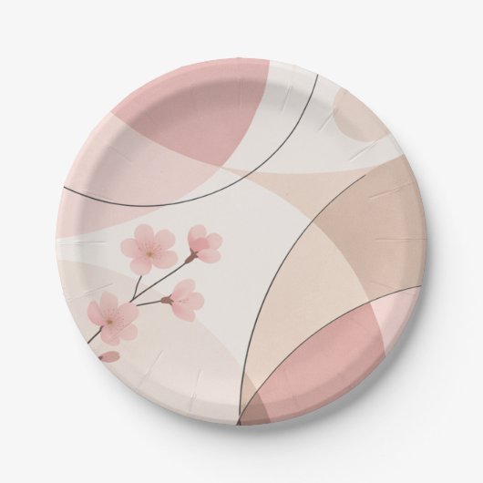 Modern Sakura Minimalist Geometric Paper Plate ペーパープレート (正面)