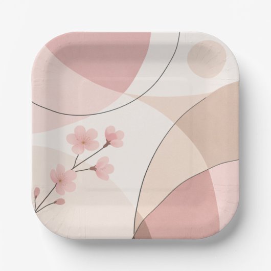 Modern Sakura Minimalist Geometric Paper Plate ペーパープレート (正面)