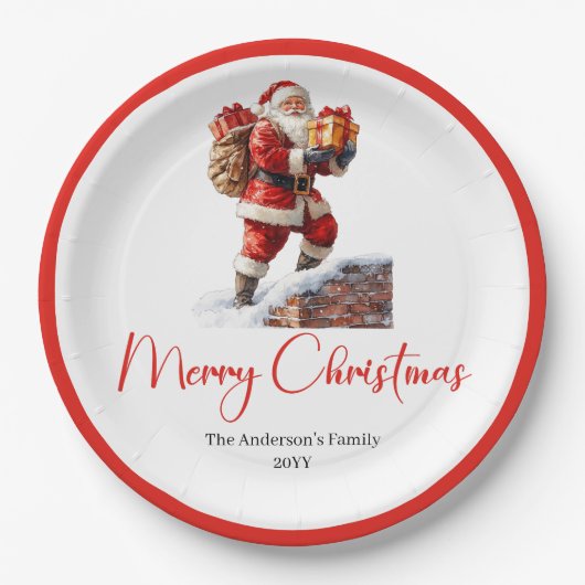 Modern Santa Claus Simple Script Font Paper Plates ペーパープレート (正面)