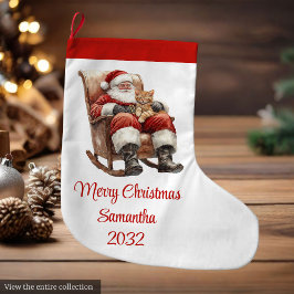 Modern Santa Claus Simple Script Font Stocking ラージクリスマスストッキング
