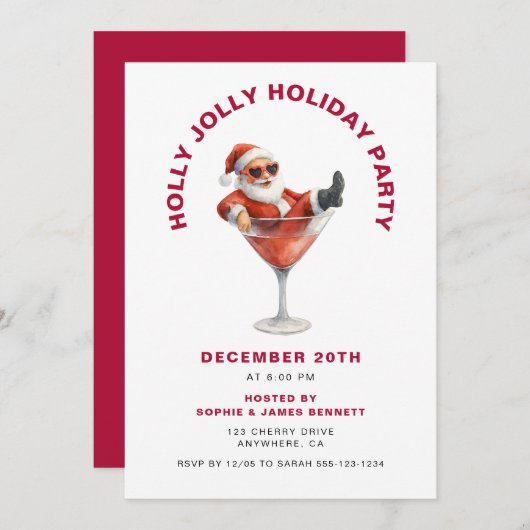 Modern Santa Holly Jolly Christmas Party 招待状 (正面/裏面)