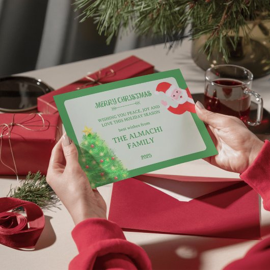 modern santa pine tree family christmas greeting シーズンカード