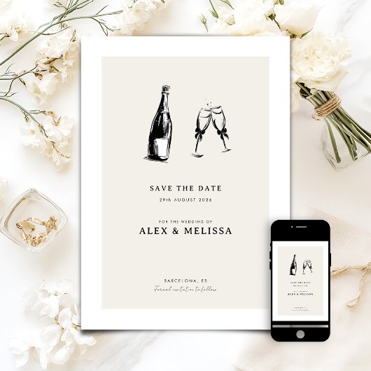 Modern Save the Date - Hand Drawn Wedding 招待状