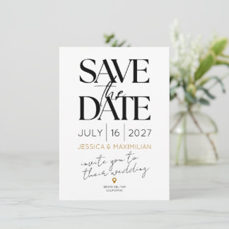 Modern save the date with gold accents カード