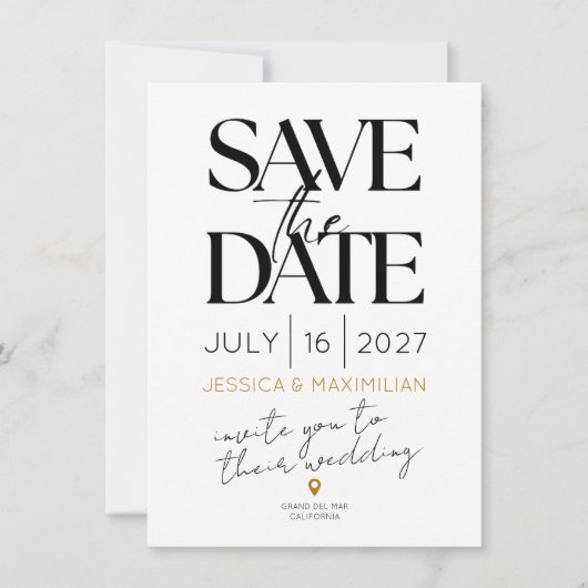 Modern save the date with gold accents カード (正面)