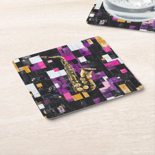 Modern saxophone pattern スクエアペーパーコースター (アングル)