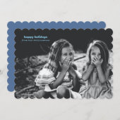Modern Scalloped Black White Happy Holidays Photo シーズンカード (正面/裏面)