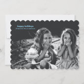Modern Scalloped Black White Happy Holidays Photo シーズンカード (正面)
