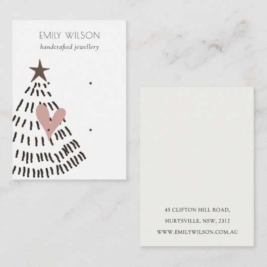Modern Scandi Christmas Tree Heart 2 Earring Logo 名刺 (正面/裏面)