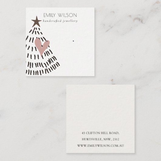 Modern Scandi Christmas Tree Heart Earring Logo スクエア名刺 (正面/裏面)