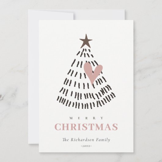 Modern Scandi Minimal Blush Heart Christmas Tree シーズンカード (正面)
