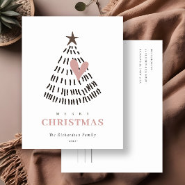 Modern Scandi Minimal Blush Heart Christmas Tree シーズンポストカード