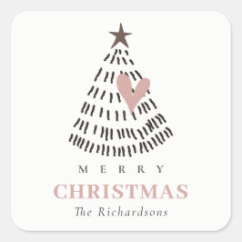 Modern Scandi Minimal Blush Heart Christmas Tree スクエアシール