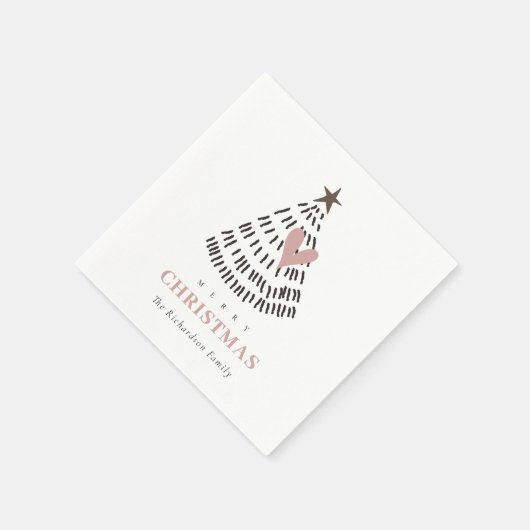 Modern Scandi Minimal Blush Heart Christmas Tree スタンダードカクテルナプキン (角)