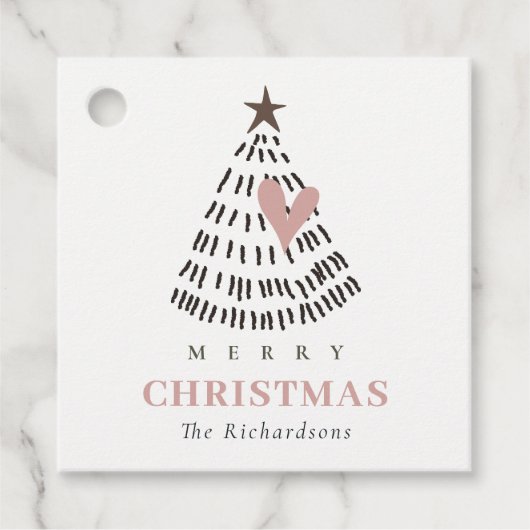 Modern Scandi Minimal Blush Heart Christmas Tree フェイバータグ (正面)