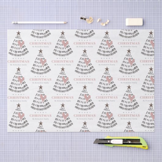 Modern Scandi Minimal Blush Heart Christmas Tree 薄葉紙 (クラフト)