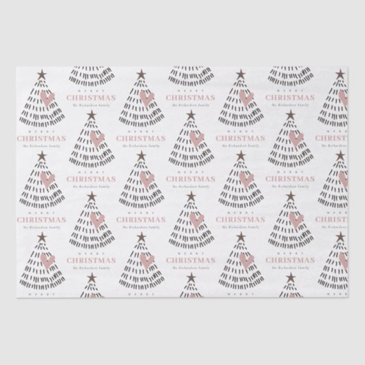 Modern Scandi Minimal Blush Heart Christmas Tree 薄葉紙 (正面)