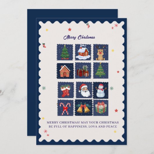 Modern Scandi with Festive Icons Flat Holiday Card シーズンカード (正面/裏面)