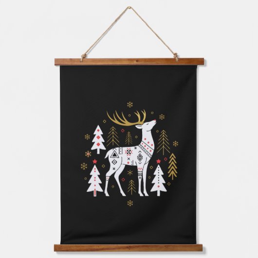  Modern Scandinavian Folk Art Christmas Reindeer  吊り下げ型タペストリー (正面)
