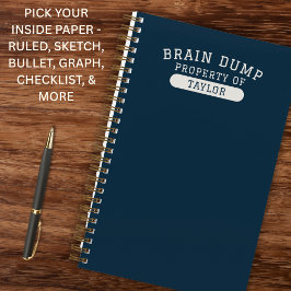 Modern School Brain Dump List Funny Navy Blue ノートブック