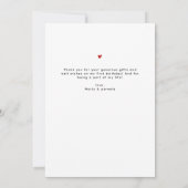 Modern Script 12 Photo Collage First Birthday サンキューカード (裏面)