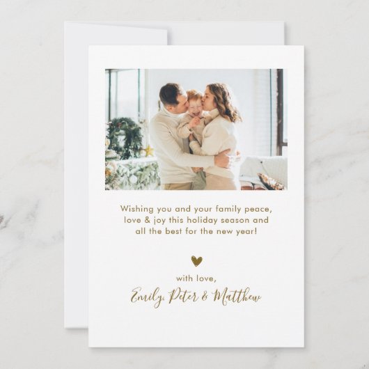 Modern Script 3 Photo Collage Gold White Christmas シーズンカード (裏面)