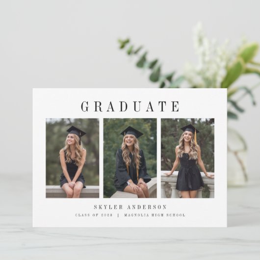 Modern Script 3 Photo Collage Graduation 招待状 (スタンド正面)