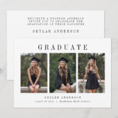 Modern Script 3 Photo Collage Graduation  招待状 (正面/裏面)
