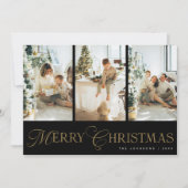 Modern Script 3 Photo Collage Merry Christmas シーズンカード (正面)