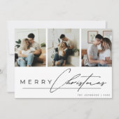 Modern Script 3 Photo Collage Merry Christmas シーズンカード (正面)