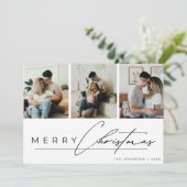 Modern Script 3 Photo Collage Merry Christmas シーズンカード (スタンド正面)