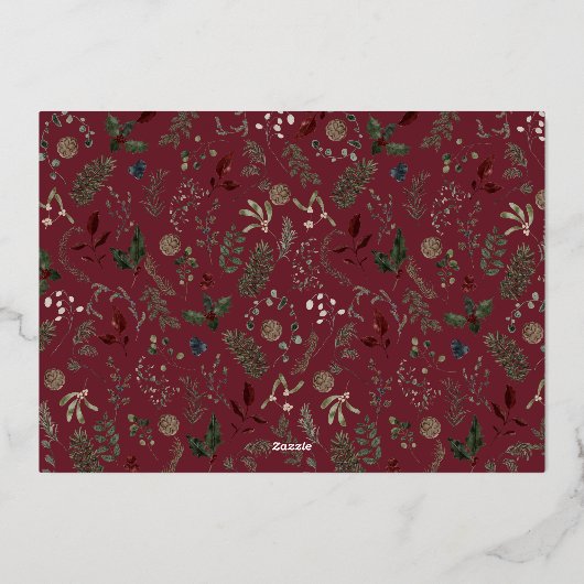 Modern Script 3 Photo Collage Merry Christmas 箔シーズンカード (裏面)