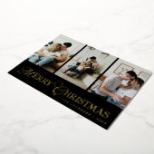 Modern Script 3 Photo Collage Merry Christmas 箔シーズンカード (回転した状態)