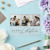 Modern Script 3 Photo Collage Merry Christmas Card アクリル招待状 (インサイチュ (ウェディング))