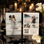 Modern Script 4 Photo QR Code RSVP Wedding  招待状
