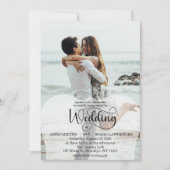 Modern Script 4 Photo QR Code RSVP Wedding  招待状 (正面)