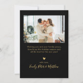 Modern Script 5 Photo Collage Black Gold Christmas シーズンカード (裏面)