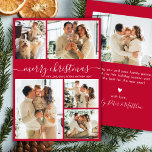 Modern Script 5 Photo Collage Red Christmas シーズンカード<br><div class="desc">Modern Elegant Simple Calligraphy Script 5 Photo Collage Red Merry Christmas Holiday Card. This festive, minimalist, five (5) photo holiday greeting card template features a pretty grid photo collage and says „Merry Christmas”! The „Merry Christmas” greeting text is written in a beautiful whimsical swirly hand lettered swash-tail font typography or...</div>
