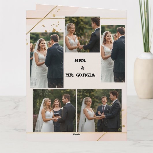 Modern Script 6-Photo Wedding Collage Design サンキューカード (裏面)