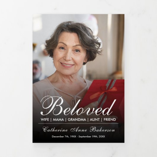 Modern Script 7-Photo Trifold Funeral Program 三つ折りプログラム (カバー)