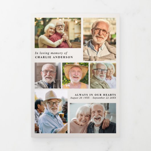 Modern Script 8-Photo Funeral/Memorial 三つ折りプログラム (カバー)