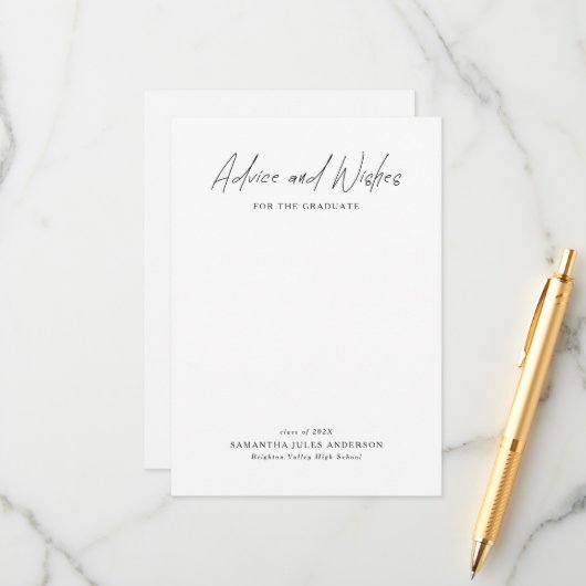 Modern Script Advice and Wishes Graduation アドバイスカード (正面/裏面インサイチュ)