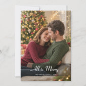 Modern Script All Is Bright Couple Christmas Card シーズンカード (正面)