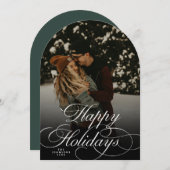 Modern Script & Arch 1 Photo Green Christmas Card 招待状 (正面/裏面)