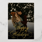 Modern Script & Arch 1 Photo Red Christmas Card 箔シーズンカード (正面)