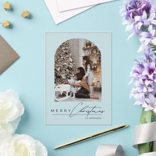 Modern Script Arch Family Photo Christmas Card アクリル招待状 (インサイチュ (ウェディング))