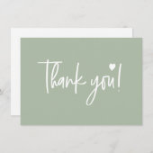 Modern script Baby Shower Sage Green サンキューカード (正面/裏面)