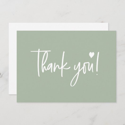 Modern script Baby Shower Sage Green サンキューカード (正面/裏面)