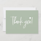 Modern script Baby Shower Sage Green サンキューカード (正面)