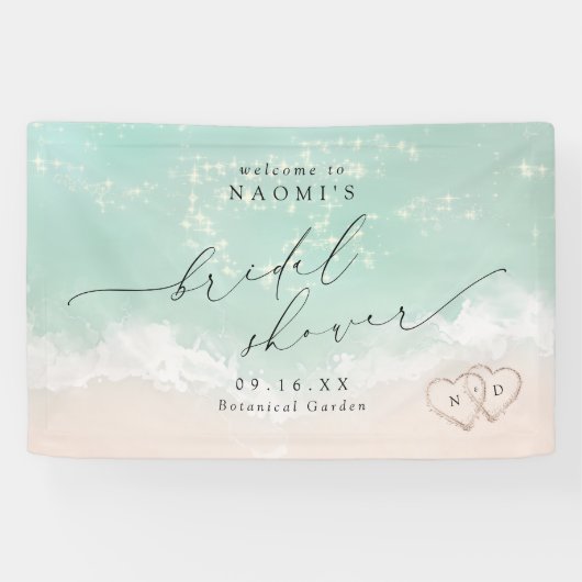 Modern Script beach hearts bridal shower welcome 横断幕 (横)
